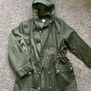 J. Crew Khaki Hooded Jacket with Silver Accents